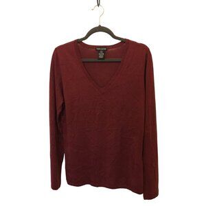 Cashmere & Silk Pamela Dennis Red V-Neck Sweater Medium Soft Lightweight SEE